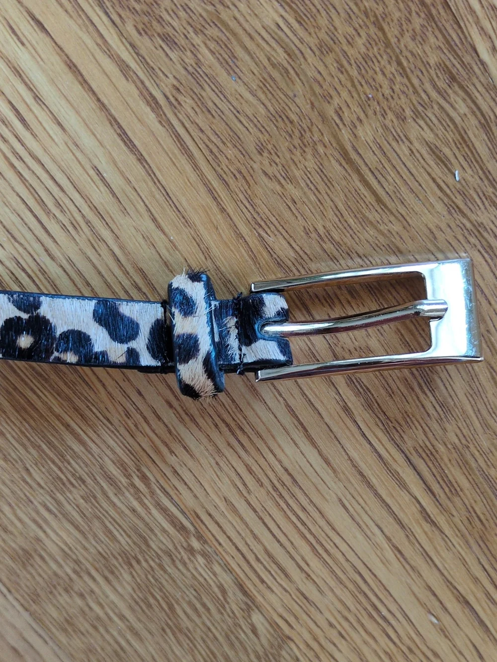 Calf Hair Skinny Belt Animal Print Goldtone Buckle Fall Trendy Large